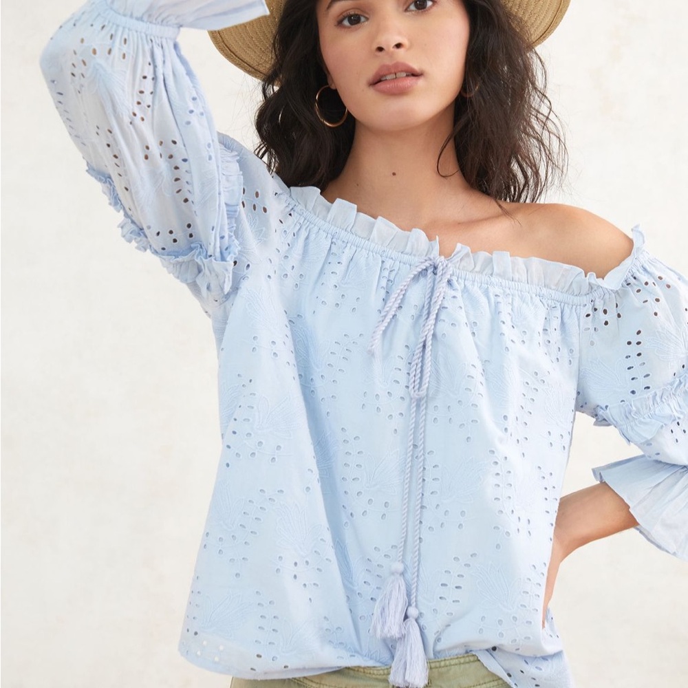 Anthropologie blue eyelet top